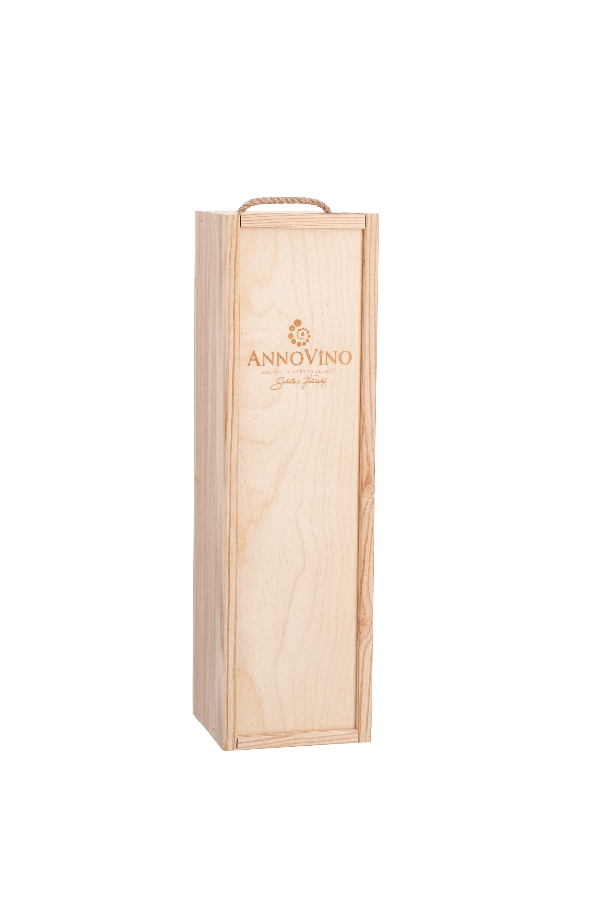 Dřevěná kazeta na 1 lahev - plné víko s gravírovaným logem ANNOVINO